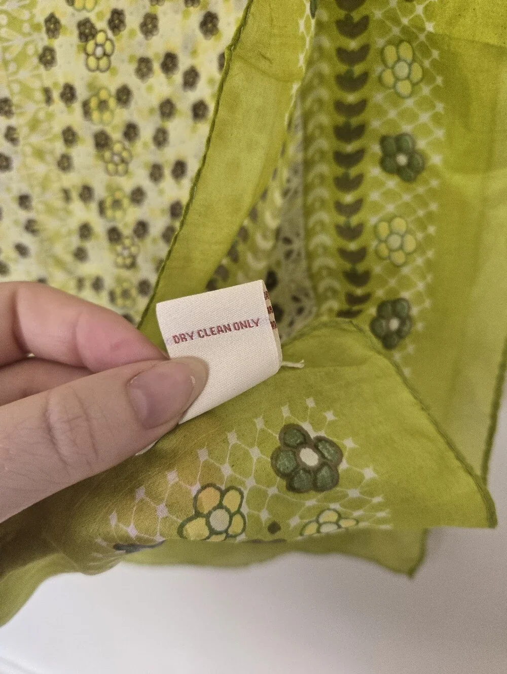 Sundance Catalog Chartreuse Green Ditsy Floral 100% Silk Square Scarf